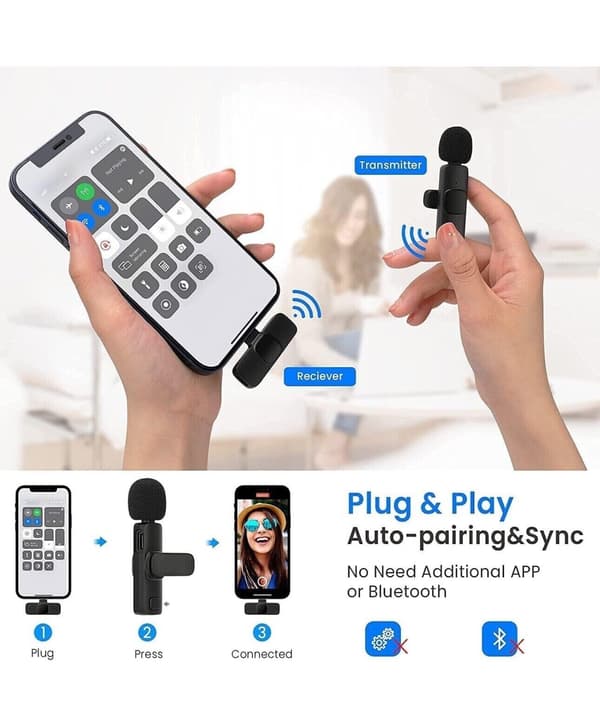 Lavalier Mini Mikrofon 2st Trådløs iPhone & Android For YouTube TikTok Vlog