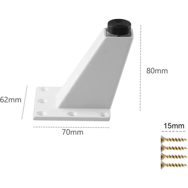 4 møbelben, skrå møbelben i aluminiummetall, erstatning for sofaben, hvit, 80 mm