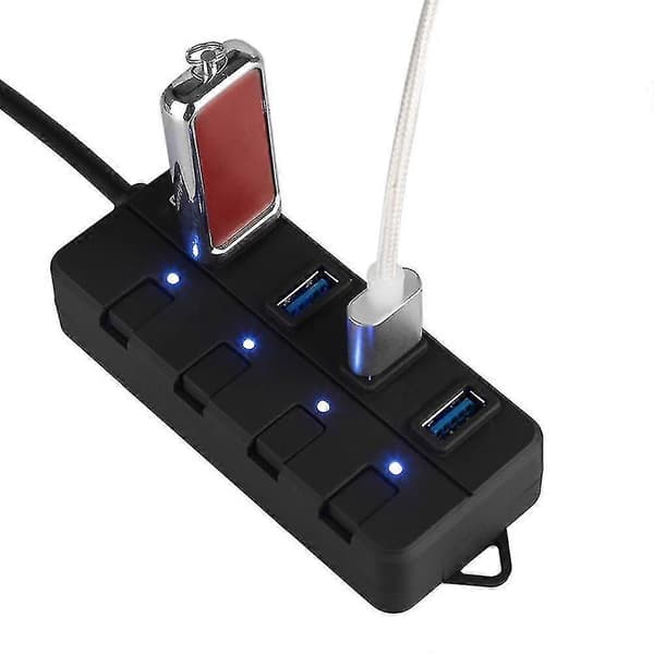 USB 3.0-hub, 4-ports USB-hub-splitter med forlænget 0,6 m / 1,2 m kabel, datahub W