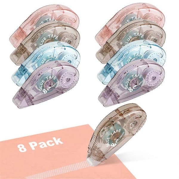 Dobbeltklæbende Tape Roller - 8-pak Selvklæbende Scrapbog Lim Tape Runner Roller (8mm X 64m)