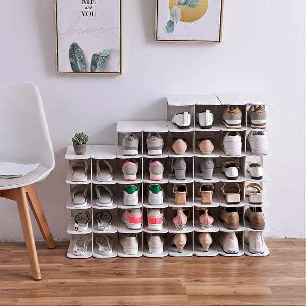 6-Tier Shoe Rack Storage Organizer, Adjustable Shoe Shelf, Freestanding Space-Saving Shoe Storage Stand for Entryway, Hallway, Closet, White