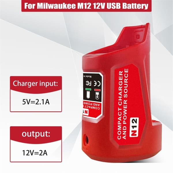 N12 Batteri Strømkildeadapter til 12V M12 Hjuloplader med DC USB2.0 Port