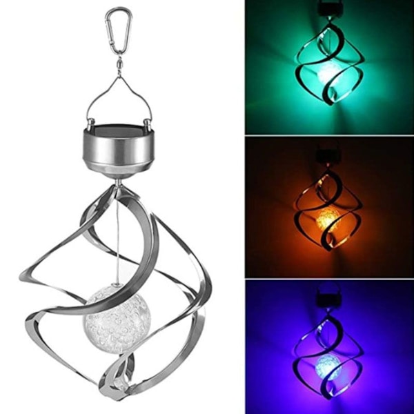 Solcelled Krystallkule Lampe LED Fargeskiftende Lampe Ornament Vind