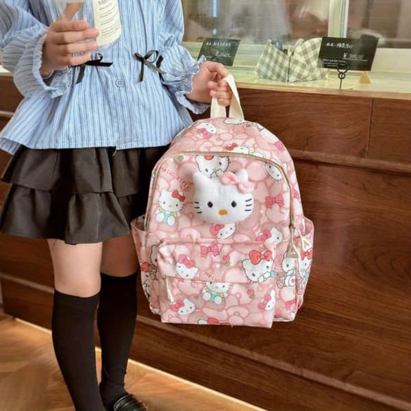 Authorized Sanrio Cartoon Printed Backpack, Padded Shoulder Straps, Hello Kitty Backpack Suitable for School. [DB] klm klm