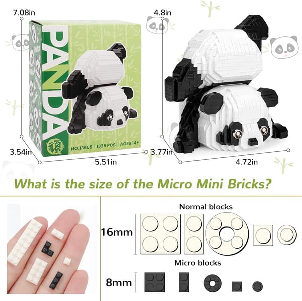 Mini rakennuspalikat eläinsettilaukut, 1325 kpl Micro Mini Panda