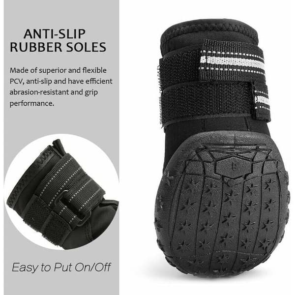 Protective Dog Boots, 4-Pack Waterproof Dog Shoes for Medium and Large Dogs - Black (2)