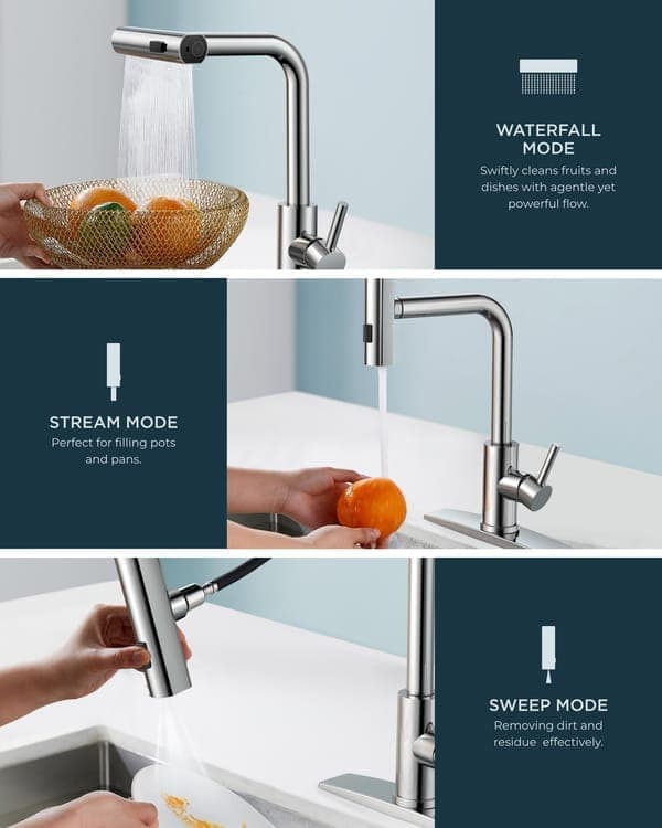 Kitchen Faucet - Pull-Out Spray Mixer in Stainless Steel, 3-in-1 Nozzle with Pull-Out Function_OF Silver S1 Silver S1
