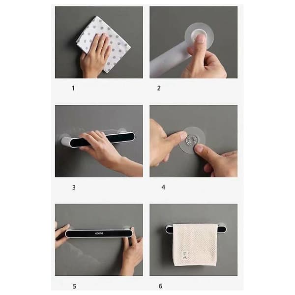 Self-Adhesive Towel Rack Wall Mounted Towel Rack Bathroom Towel Rack Shelf Roll Holder Hanging Hook Bathroom Organizer (Long Section-Gray)