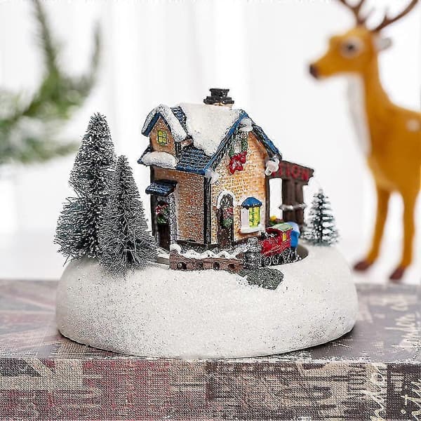 [RM]Jule LED Lys Sne Hus Landsby Lysende Ornament Figur Julepynt Håndværk Jul