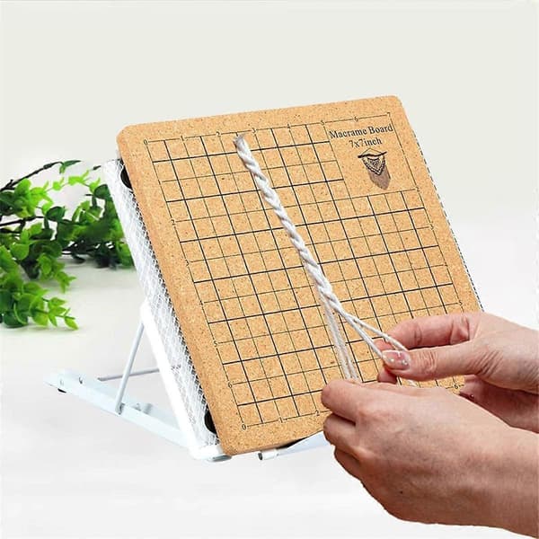 7x7 tommer Macrame Panel og Justerbar Metalbeslag, Dobbeltsidet Mesh Macrame Projektpanel til Flettet Snor