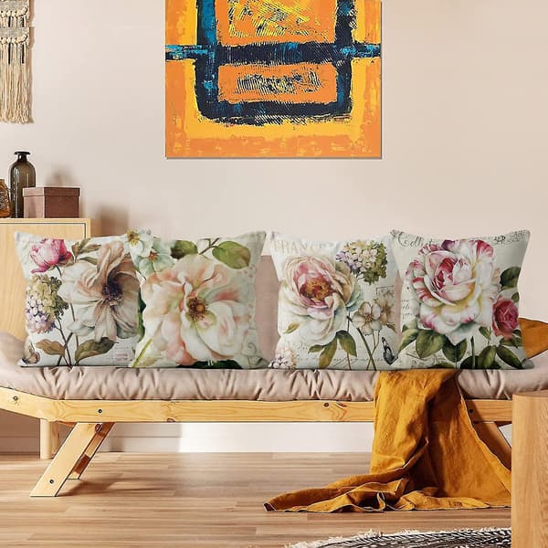 Løse vårputer 45x45 cm 4-pakning, sofaputer dekorative putetrekk - sett 1 (FMY)