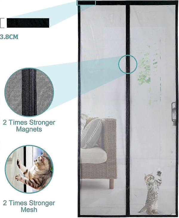 Magnetisk myggenet kompatibelt med dør (100x210, sort)