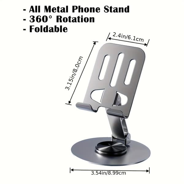 Universalstativ til telefon og tablet i metal, 360-graders rotation til afslapning Sort Black