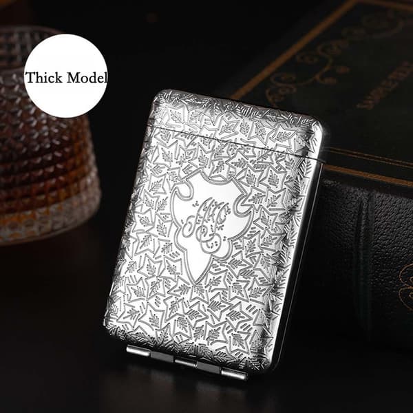 Metal Cigarette Case with Three Compartments - Holds 16 King Size Cigarettes, Automatic Opening Silver Silver Silver