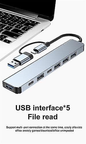 7-i-1 Dockingstasjon USB-C Aluminium Lading USB 3.0 HDMI-kompatibel PD/TF-kort