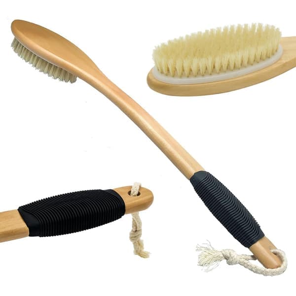 Rygbørste / Badebørste med Langt Håndtag – Naturlige Børster til Eksfoliering og Massage, Våd & Tør Anvendelse