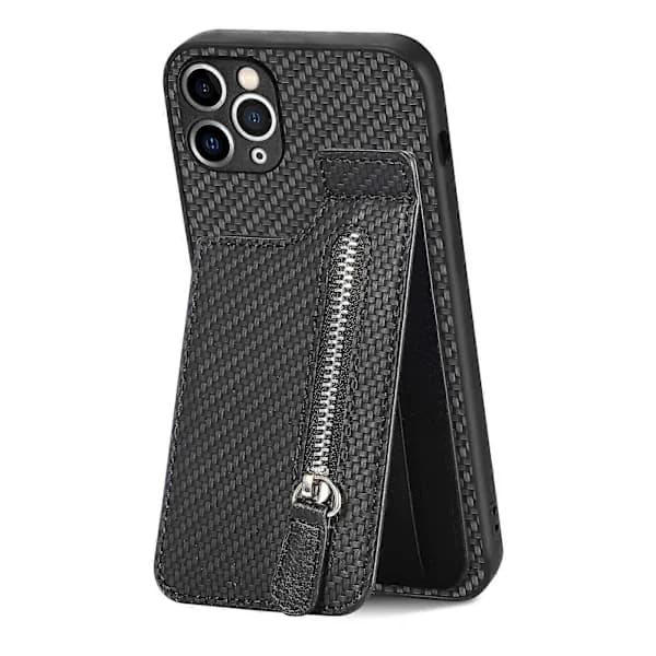 Kulfiber Vertikal Flip Etui med Lynlås til iPhone 11 Pro