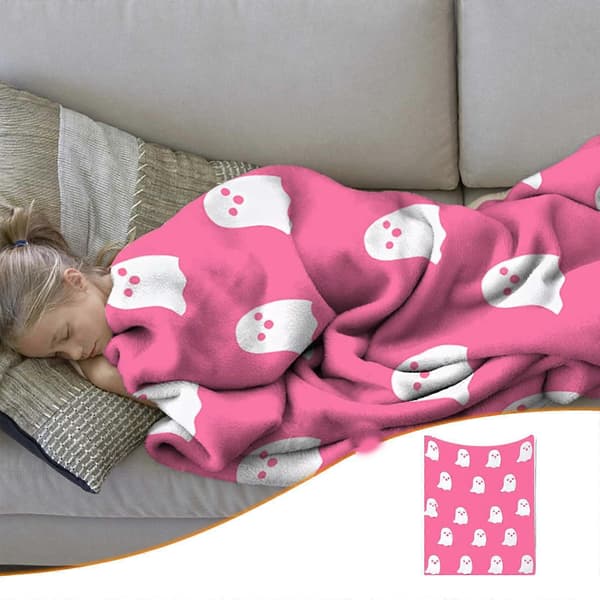 2025 Halloween Ghost Blanket Flannel Double-Sided Blanket Kawaii Plush Throw