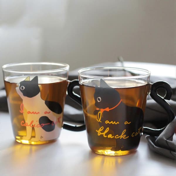 Cute Kitten Glass Water Cup Cat Tail Handle Mug Milk Tea Coffee Fruit Juice Mug Drinkware Home Office
