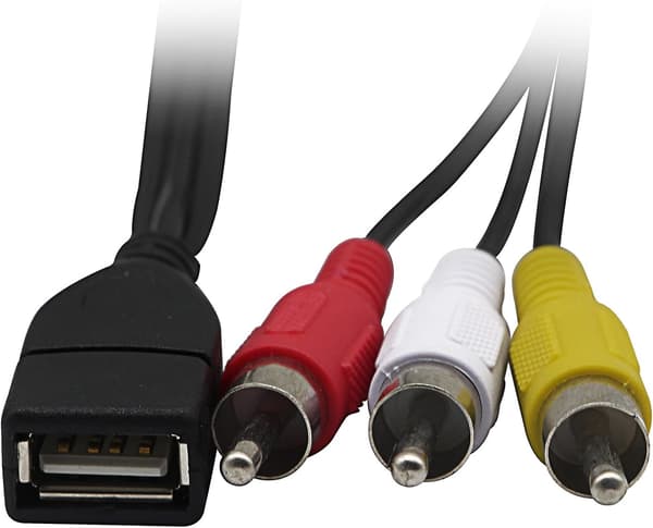 /#/USB–3 RCA-kaapeli, USB 2.0 naaras A-tyyppi 3 RCA-uros, komposiitti/#/