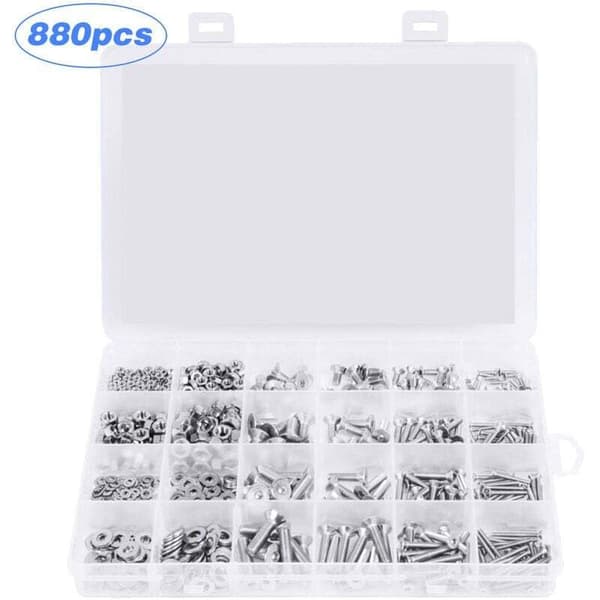 304 Stainless Steel Bolt Nut Washer Combo Kit 880pcs M2 M3 M4 M5 Hex Socket Countersunk Screws
