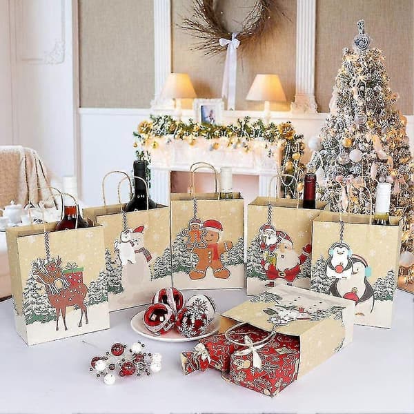 Julklappspåsar 24 stycken, julväskor med 24 julklappsetiketter och röd present