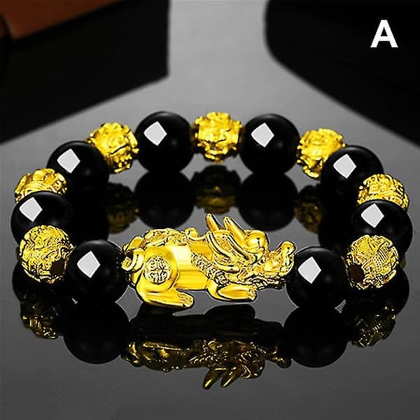 Feng Shui Sort Obsidian Jade Perlearmbånd Tiltrækker Rigdom Og Held Armbånd D D