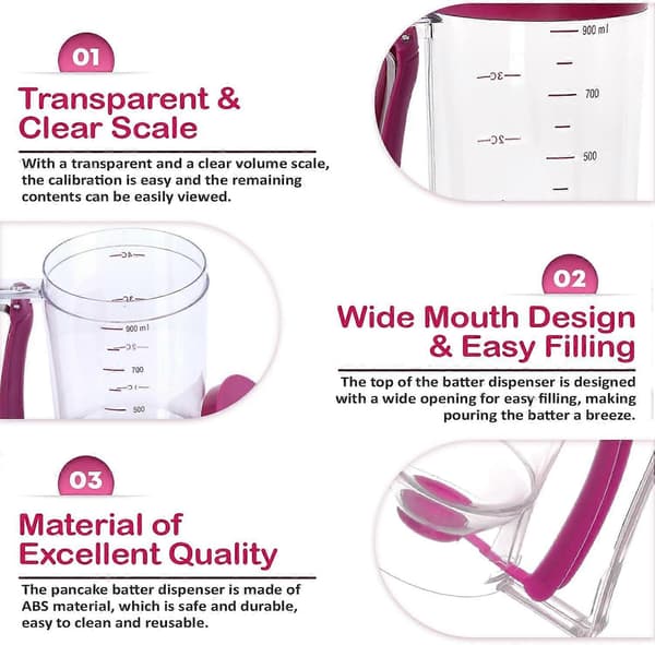 900 ml Manual Batter Dispenser, Pancake Batter Dispenser, Perfect for Muffins, Pancakes, Essential Kitchen Baking Tool [Purple]