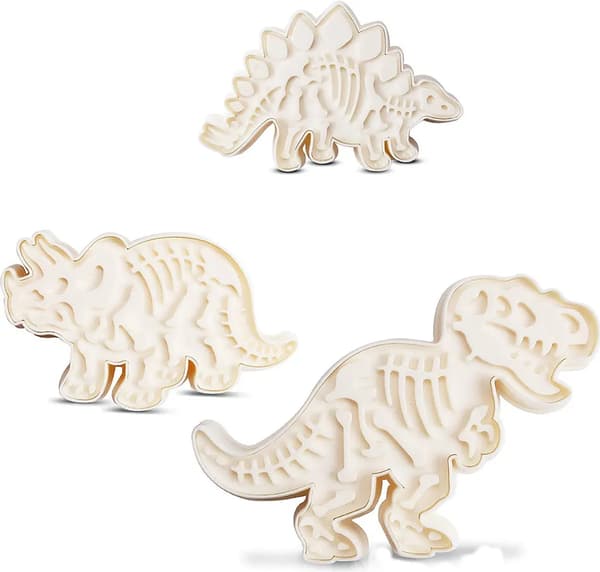 Dinosaur Skeleton Cookie Cutters Set, White Acrylic Triceratops, T-Rex and Stegosaurus for Baking