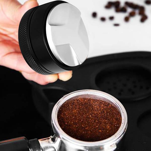 Kaffedistributör, 53 mm 304 rostfritt stål kaffenivå, Verktyg för malet kaffenivå, Svart 53MM