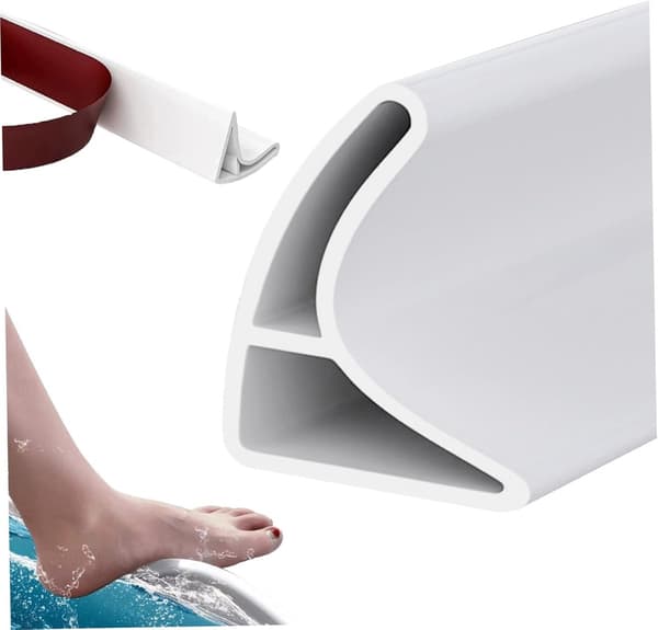 Foldable Silicone Shower Barrier, Flood Protection, White, 3 cm High x 2 cm Wide, 2M