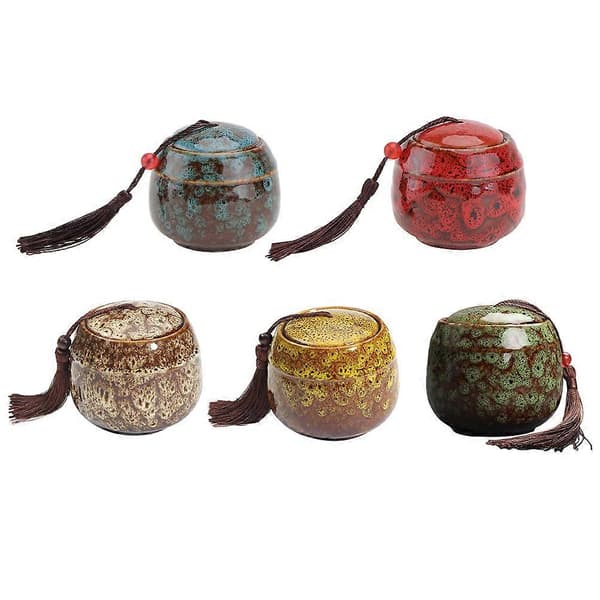 5 stk keramiske tebladbokser, forseglet teboks, oppbevaringsbeholdere for te