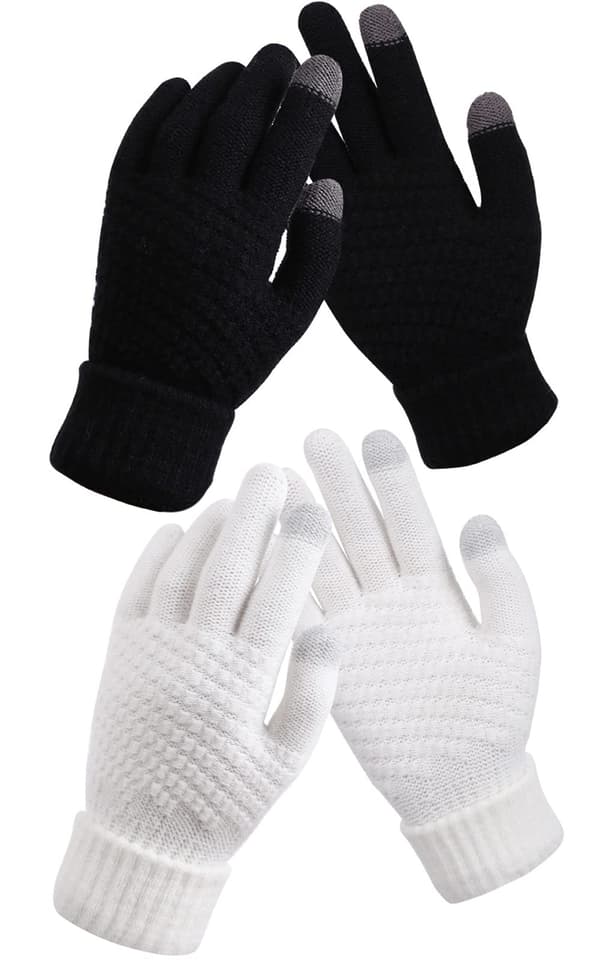 2 par dame vinter touch screen handsker termisk fleeceforede strikhandsker elastisk manchet vinterhandsker