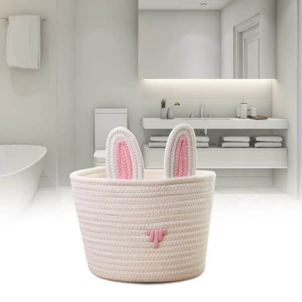 Cotton Rope Easter Bunny Basket for Kids, Egg Hunt, Candy, Snacks, and Cosmetics 24 x 26 cm