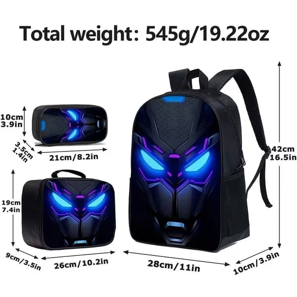 3-piece Casual Backpack Set with Laptop Compartment and Accessory Pouch – Unisex Travel and Work Bag Mech 5