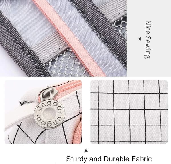 White Striped Pencil Case with 3 Compartments, Spacious Pencil Pouch