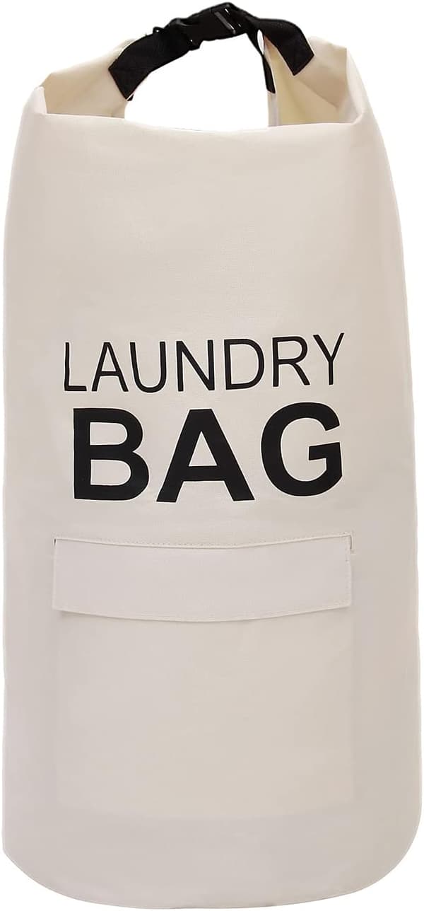 1 pc beige 71L hanging fabric laundry basket with handle - Oxford