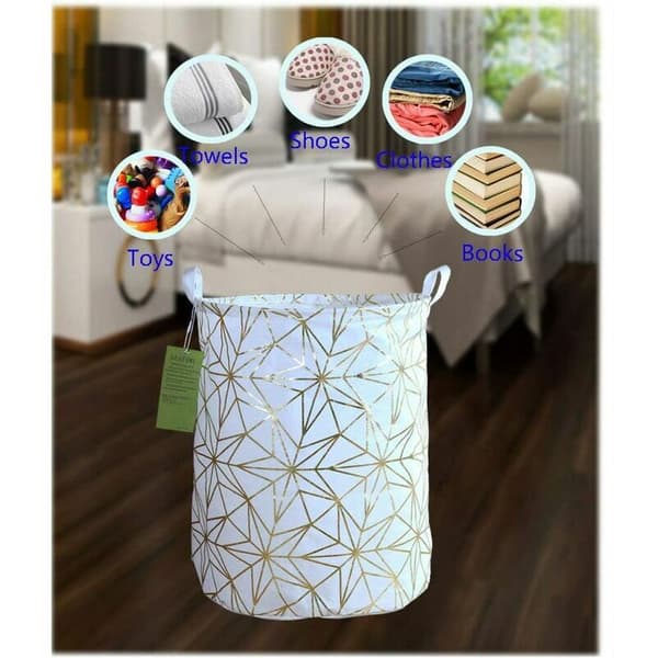 Laundry Basket Foldable Laundry Hamper, Large Round Waterproof Canvas Storage Basket. (gold stars)