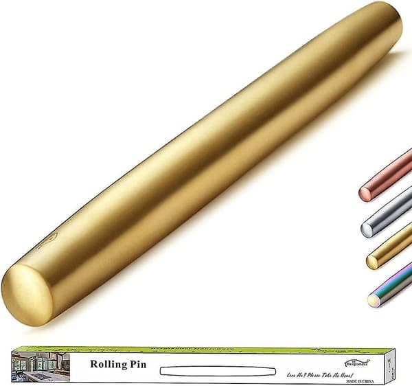 Kjevle av rustfritt stål med matt finish og titan gullbelegg for baking