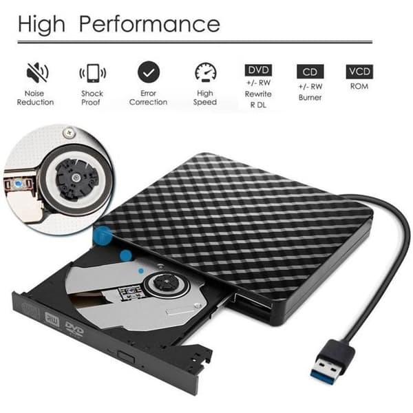 Ekstern DVD-drev til bærbar computer, USB 3.0-drev, slank bærbar DVD-RW CD-brænder - Sort[DB]