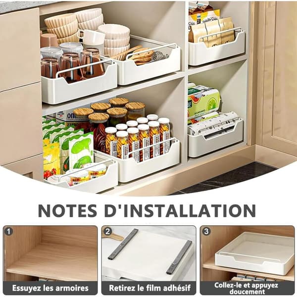 Extendable Kitchen Drawer Organizer, Expandable Slide-Out Cabinet Drawer, No Drilling S 43x20x7cm
