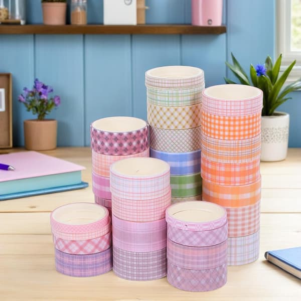 32 rullar rutig Washi-tejp set 2M vardera dekorativ maskeringstejp