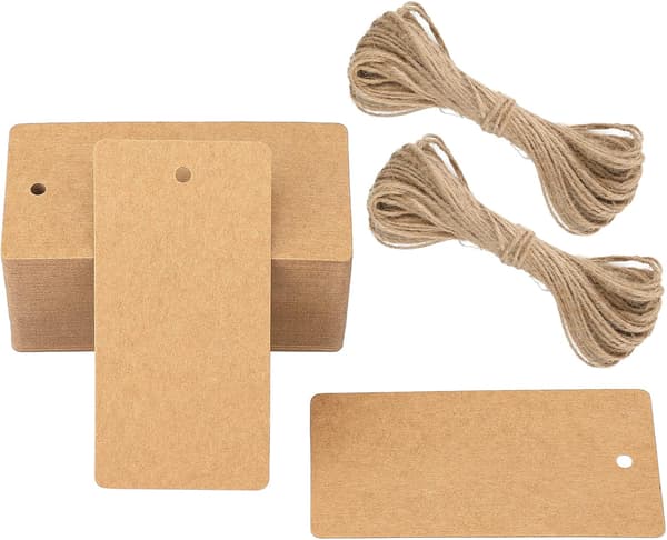 100 st Kraftpapperslappar Presentlappar 5x9cm Kraft Etiketter Bröllopslappar
