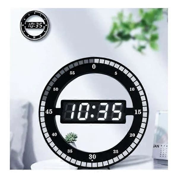 Silent LED Digital Table Clock - Black Electronic Wall Clock - Round Table Clock - For Bedroom, Living Room and Office 30 cm