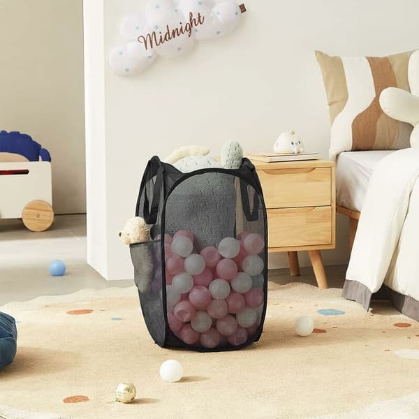 Foldable Mesh Laundry Hamper with Heavy Duty Handles - Portable Collapsible Laundry Basket for Dorms (Black)