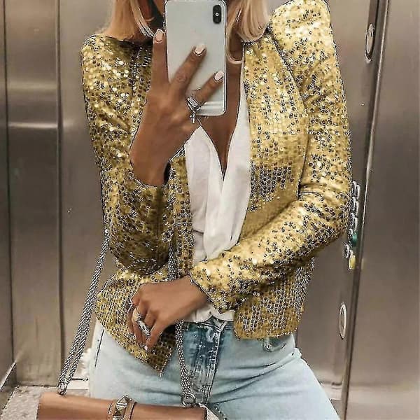 Women Cardigan Long Sleeve Glitter Sequin Jacket Open Front Casual Lady Jacket Red M Red M