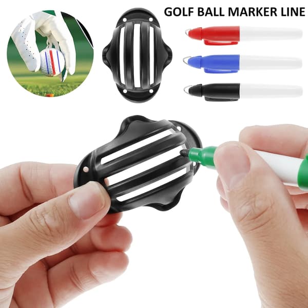 Golf Ball Alignment Tool Kit with Line Drawing Template and 4 Marker Pens for Golf Training and Putting