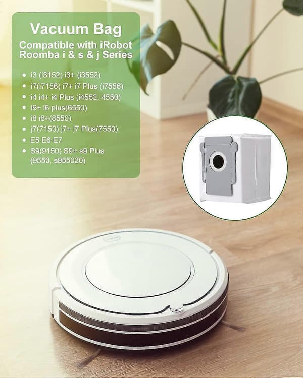10 Støvsugerposer til Irobot Roomba I7 I7+ I3 I3+ I4 I4+ I6 I6+ J7 J7+ I8 I8+s9 S9+ E5 E6 E7 Clean Base, Erstatningsstøvpose til Tilbehør