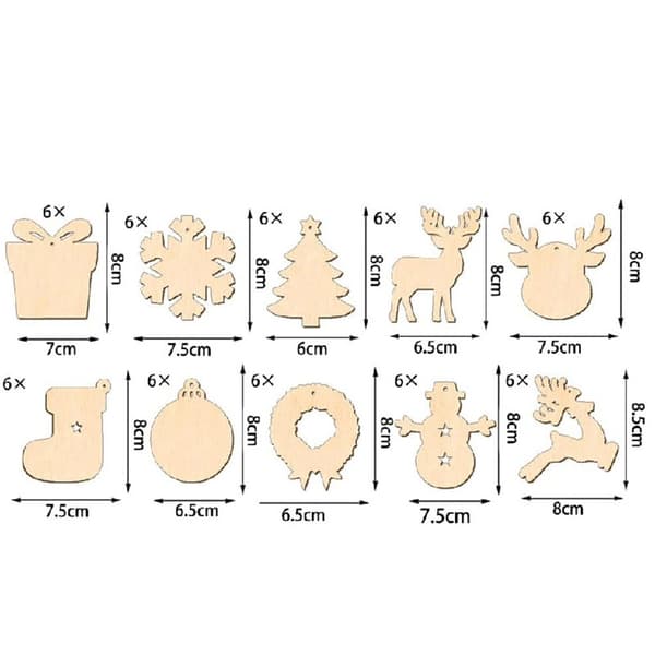 60 st Jul Trä Ornament Set - DIY Målningsbara Hängande Dekorationer