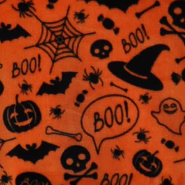 Halloween Fleecy Bedspread - Boo - 120 x 150cm in Orange